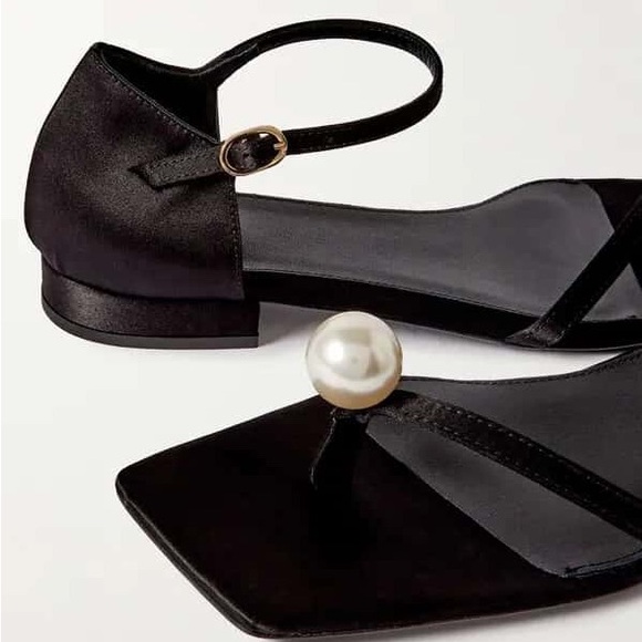 Toteme Pearl Embellished Black Satin Sandals 40 - Picture 4 of 12